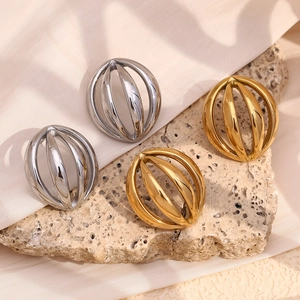 Hollow Dome Stud Earrings Stainless Steel 18K Gold Plated Geometric Ball Minimalist Trendy Jewelry For Women