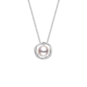 Elegant S925 sterling silver necklace with irregular wave pendant and round pearl center