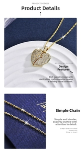 Close-up of heart locket pendant with pavé cubic zirconia and gold-plated chain details