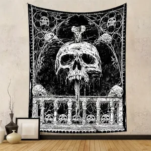 Gothic Skull Tapestry Black And White Dark Art Wall Hanging Polyester Fabric For Bedroom Living Room Home Decoration