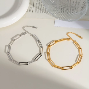 Minimalist gold and silver stainless steel paperclip chain bracelet for women