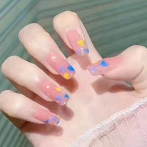 Sweet Pink Press On Nails Long Coffin Shape False Nails With Heart Patterns And Polka Dots Glossy Resin Fake Nails Set For Women Daily Manicure