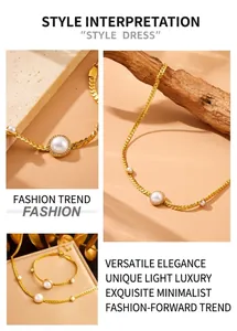 Close-up of golden pearl jewelry set featuring snake bone chains and rhinestone accents