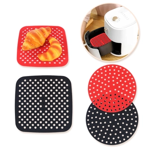 Tappetini riutilizzabili in silicone per friggitrice ad aria, tondi e quadrati, rosso nero