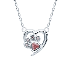 S925 Sterling Silver Pink Zirconia Cat Claw Heart Necklace For Women Girls Cute Sweet Clavicle Chain Jewelry Gift