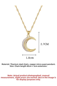 Detailed view of moon pendant with micro-pave zircons and titanium steel chain dimensions