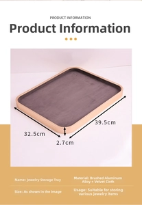 Macro detail of champagne gold aluminum alloy jewelry tray with grey velvet interior 39.5cm