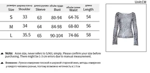 Detailed size chart for sexy leopard print mesh T-shirt with measurements in centimeters