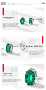 Detail of S925 sterling silver oval emerald studs with 4-claw setting and gold plating