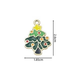 Detail view of colorful enamel Christmas tree alloy pendant with 2.6cm x 1.85cm size label