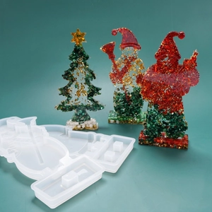 Detail of 3D Santa Claus and Snowman silicone molds for DIY Christmas resin ornaments