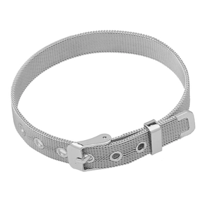 Silver mesh metal belt style bracelet with adjustable buckle and industrial texture