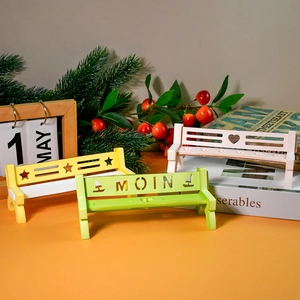 Miniature wooden garden bench ornaments with star and heart cutouts for home decor