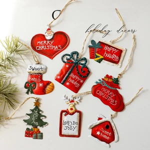 Metal Christmas Tree Hanging Ornaments Santa Claus Snowman Heart House Shape Vintage Painted Iron Holiday Decorations