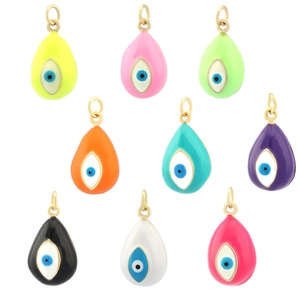 Colorful teardrop evil eye charms in 9 vibrant enamel finishes for jewelry making