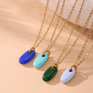 Bunte Ölgemälde Oval-Anhänger an goldenen Edelstahl-Halsketten für Damen