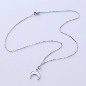 Titanium steel moon and star necklace with mother of pearl inlay on white background