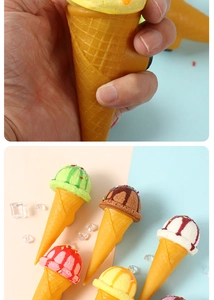 Macro shot showing flexible texture and various colorful fake waffle ice cream magnets