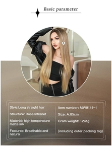 Detailed chart showing long straight blonde wig parameters and rose intranet structure