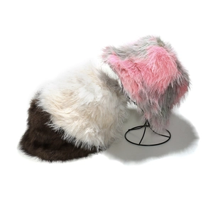 Winter fluffy faux fur bucket hat with silver metallic thread for women