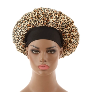 Satin Sleep Bonnet For Women Wide Elastic Band Hair Care Cap Night Headwear Animal Leopard Zebra Print Soft