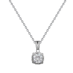 Titanium steel silver square necklace with round zircon pendant on white background