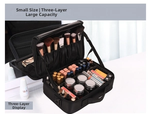 Three-layer oxford fabric makeup bag with adjustable dividers and brush slots
