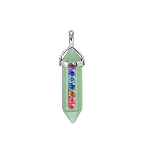 Green crystal hexagonal column pendant with seven colorful rhinestones and silver clasp
