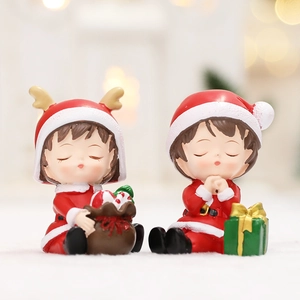Ornements De Poupée De Noël En Résine Décoration De Bureau Mignonne Figurines De Garçon Et Fille Chapeau De Renne Décoration De Maison