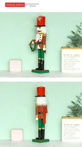 Detailed front and back view of a 38cm wooden Christmas nutcracker soldier with wreath