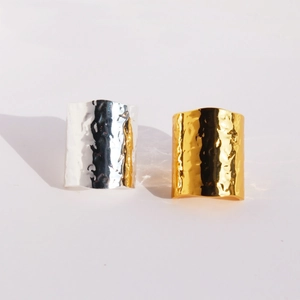 Metallic lava texture wide open rings in gold and silver finish for men and women