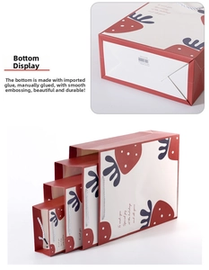 Detail of strawberry gift bags in four sizes showing the sturdy handmade base construction