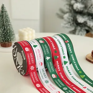 Christmas ribbon set with Merry Christmas text and patterns for gift wrapping
