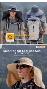Detail eines Sonnenhuts mit Solarventilator und Nackenschutz für Outdoor-Aktivitäten