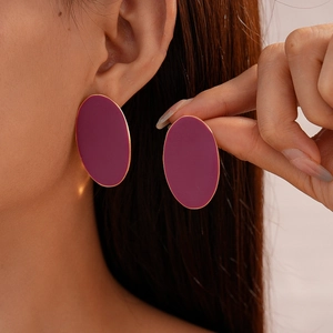Vintage Oval Matte Spray Painted Geometric Stud Earrings Minimalist Style For Women With 925 Sterling Silver Earring Post