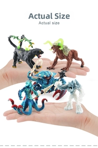 Actual size comparison of mythical fantasy creature figurines held in human hands