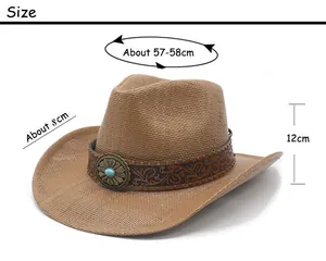 Size chart for western straw cowboy hat with 57-58cm head circumference and 8cm brim