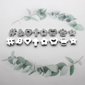 Assorted silver alloy charms with rhinestones including heart and crown for DIY bracelets