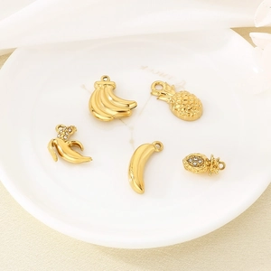Stainless Steel Fruit Charms Banana Pineapple Shape Hollow Rhinestone DIY Jewelry Making Accessories For Women