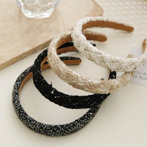 French Retro Tweed Headband Wide Woven Fabric Hair Band Elegant Plaid Hair Accessories For Women Girls