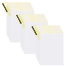 Detailed view of white mesh storage bags featuring bright yellow zippers and black pulls