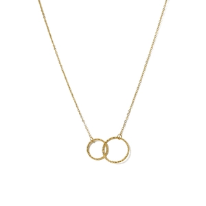 Minimalist double interlocking rings titanium steel necklace with hammered texture