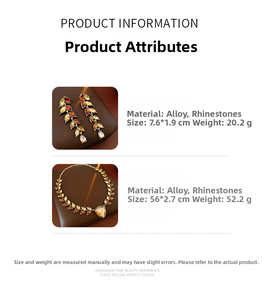 Tableau des tailles pour parure vintage collier et boucles d'oreilles en strass