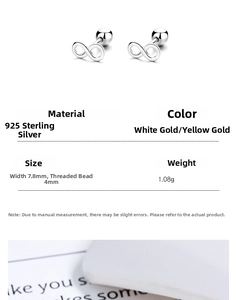 Detailed specs of infinity symbol screw-back earrings in 925 sterling silver