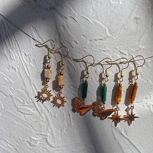 Bohemian Stainless Steel Dangle Earrings For Women Gold Plated Agate Natural Stone Sun Moon Star Butterfly Pendant Earrings Jewelry
