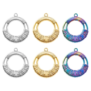 Round Hollow Pendant 304 Stainless Steel 18K Gold Plated Woven Texture DIY Jewelry Making Finding Geometric Trendy