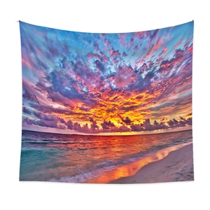 Détail de la texture d'une tapisserie bohème avec coucher de soleil sur la plage
