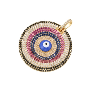 Hip hop evil eye pendant in gold base with multi-color crystal inlay for necklace