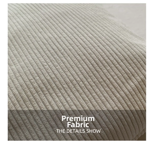 Detailed close-up of premium off-white corduroy fabric texture and ribbed pattern