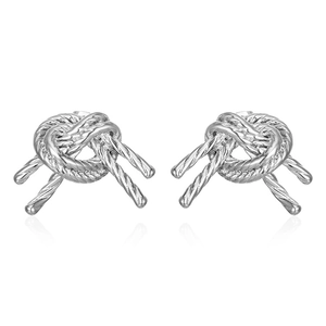 Fashionable silver woven knot earrings with metallic luster and vintage style for women